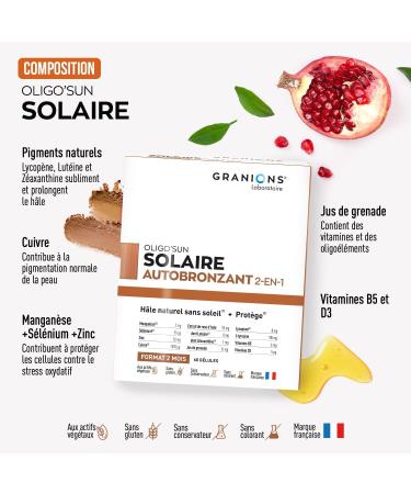 GRANIONS Tanning Self-Tanning Capsule 2-IN-1 Food Supplement Accelerator Sunless Tanning Protects Formula Enriched with Natural Pigments 2 Month Format 60 Capsules Made in France - Buy Online on GoSupps.com