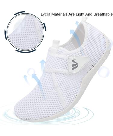 Spesoul Water Sports Shoes - Quick Dry Barefoot Aqua Shoes for Beach, Pool, Surf, Yoga - White Mesh, 8 Women/6.5 Men - Buy Online on GoSupps.com