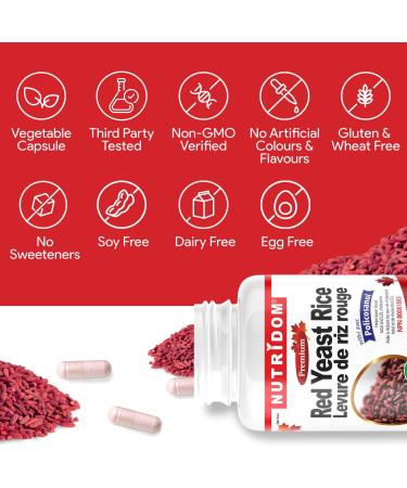 Nutridom Red Yeast Rice with Policosanol & Free Plant Sterols Supports Cholesterol Health Non-GMO Vegan Gluten free Dairy free and Soy free (60 Veggie Capsules) - Buy Online on GoSupps.com