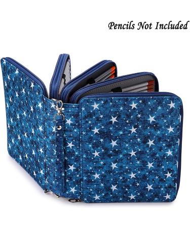 BTSKY Colored Pencil Case- 160 Slots Pencil Holder Pen Bag Large Capacity Pencil Organizer with Handle Strap Handy Colored Pencil Box with Printing Pattern Blue Star Bright Blue - Buy Online on GoSupps.com