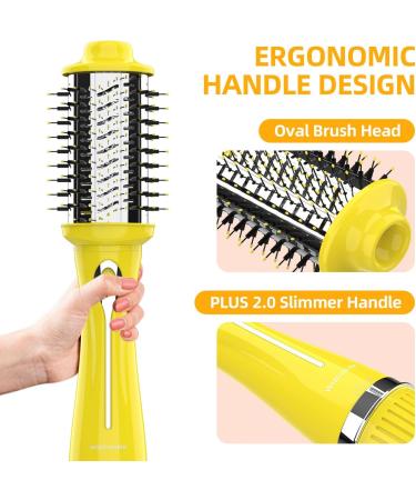 Dual Voltage WIZCHARK Hot Air Brush Volumizer & Ionic Blow Dryer - Perfect for Straight & Curly Hair Travel-Friendly Oval Blowout Brush 110V-240V | Best Salon Results in Yellow - Buy Online on GoSupps.com