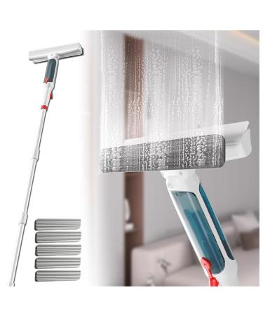 RRRYYYZZ 75'' Spray Window Cleaning Squeegee Kit with 4-Section Extension Pole 4 in 1 Shower Squeegee for Tile Shower Walls Window Washing Squeegee with Sewage Collector and 5 Pads