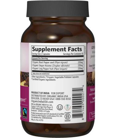 Organic India Trikatu - 90 Vegetarian Capsules for Digestive Health - Buy Online on GoSupps.com