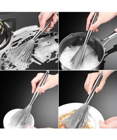 Stainless Steel Wire Pot Brush Pot Scrubber Brush with Long Handle Dishwashing Brush Household Cleaning Tool for Kitchen - Buy Online on GoSupps.com