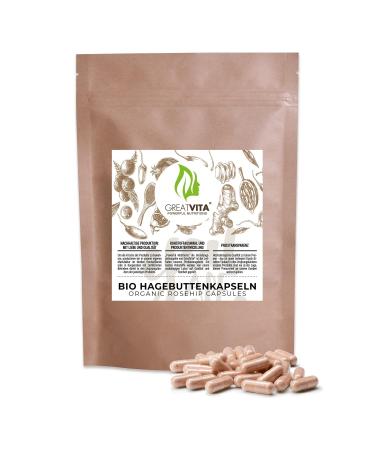 GREAT VITA GreatVita Organic Rosehip Capsules | 500 mg / Powder Tablets | Daily Dose 3000 mg | 100% Pure No Additives | Laboratory Tested European Culture (DE- KO-037)