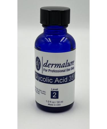 Dermalure Glycolic Acid Peel 35% - Face Exfoliant Evens Skin Tone Minimizes Wrinkles & Hyper-Pigmentation 1oz (30ml) pH 1.3