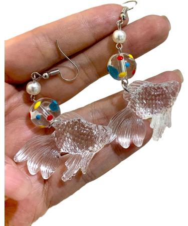 Feylie Goldfish Dangling Earrings - Trendy Cute Drop Earrings in Acrylic for Students & Office Professionals - Buy Online on GoSupps.com