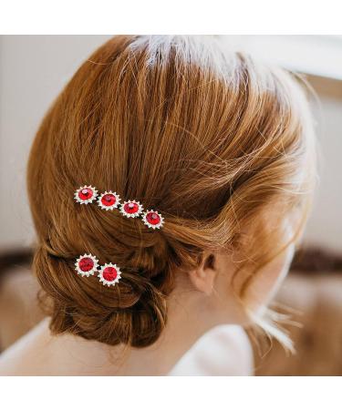 Sunflower Rhinestone Bridal Hair Pins - 20Pcs U-Shaped Wedding Accessories in Red - Buy Online on GoSupps.com