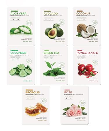 Natural Peau 8 Variety Packs Hydrating Collagen Essence Face Mask (28 g / 0.99 oz.)