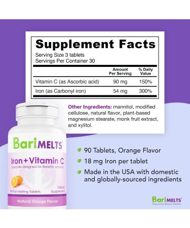 BariMelts WLS Vitamin Variety - Iron, Vitamin C, B12, and B1 Blend for Weight Loss Surgery Patients - Buy Online on GoSupps.com