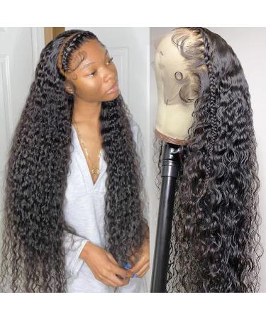 28 Inch Lace Front Wig Human Hair 13x4 Curly Wigs for Women Pre Plucked with Natural Baby Hair 180 Density Brazilian Virgin Deep Wave Lace Frontal Wet and Wavy Wig Human Hair Natural Color (28inch Natural Black)
