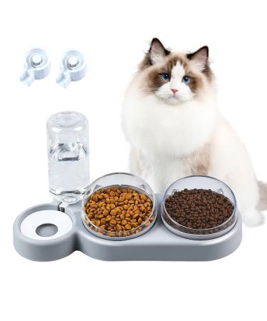 auvstar Cat Bowls 3-in-1 Pet Bowl Cat Bowls With Stand Tilted 15 Detachable Pet Bowl for Cats and Dogs Anti-spill and Adjustable Pet Food Bowl for Cats and Puppies Water Bowl Grey