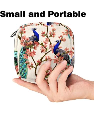 Stylish Portable Women's Menstrual Cup & Pad Bags | Artistic Peacock Flower Design for Teens - Buy Online on GoSupps.com