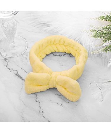 Molain Spa Headband | Bowknot Hair Bands for Women | Coral Fleece Elastic Headband for Washing Face Shower Sports | Yellow - Buy Online on GoSupps.com
