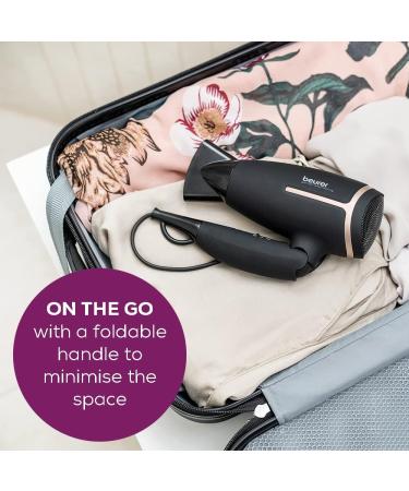 Beurer Style Pro HC25 Travel Hair Dryer - Dual Voltage Lightweight Portable Hairdryer (1200/1600 Watts) - Ion Function & Overheat Protection - Gold/Black - Buy Online on GoSupps.com