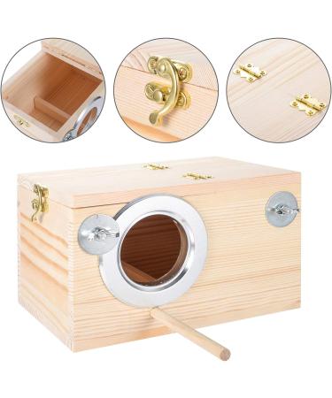 Budgie Nesting Box: Natural Wood Breeding House with Stainless Steel Feeding Spoon for Lovebirds, Budgies, Finch - Aviary Cage Bird Nests for Mating - Buy Online on GoSupps.com