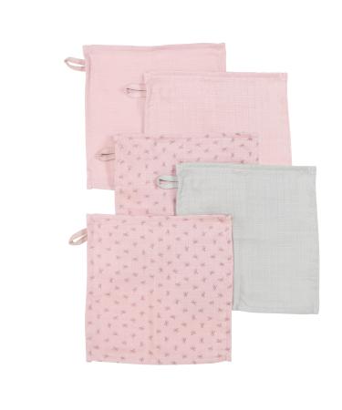 roba organic set of 5 washcloths 'Lil Planet' pink/mauve muslin organic cotton GOTS 25x25cm