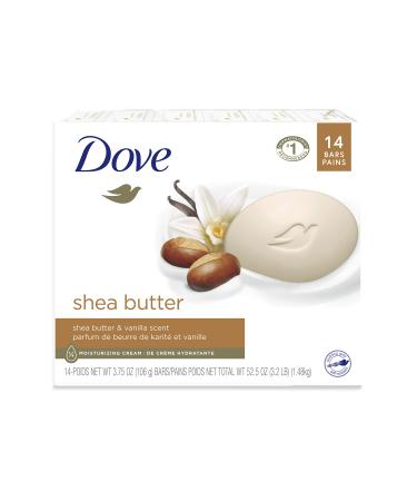 Dove Beauty Bar Gentle Skin Cleanser Moisturizing for Gentle Soft Skin Care Shea Butter More Moisturizing Than Bar Soap 3.75 oz 14 Bars Shea butter 3.75 Ounce (Pack of 14)