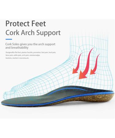 Cork Orthotics Insoles for Women - Neutral Arch Support Full Length Shoe Inserts (Size 7-7.5 Blue) - International Shipping Available - Buy Online on GoSupps.com