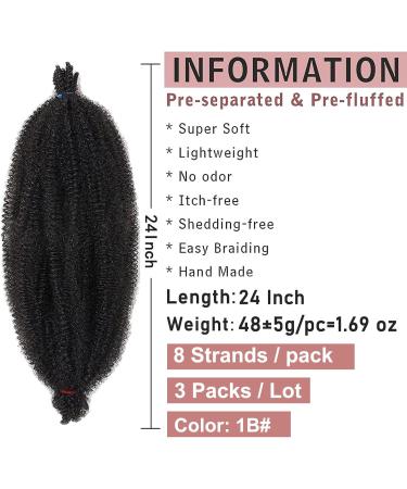 Xtrend 3 Packs 24 Inch Soft Springy Afro Twist Hair Pre-Separated Spring Twist Hair for Faux Locs Natural Black Marley Twist Crochet Braiding Hair Synthetic Hair Extensions for Black Women 1B# 24 Inch (Pack of 3) 1B# - Buy Online on GoSupps.com