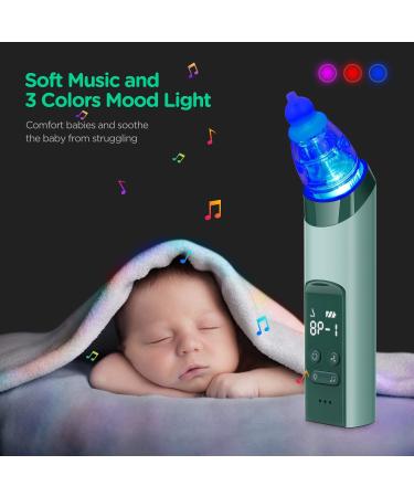 Baby Nasal Aspirator - Rechargeable Nose Sucker with 3 Suction Levels, Soothing Music & Light for Newborns & Toddlers - Green & White - Buy Online on GoSupps.com