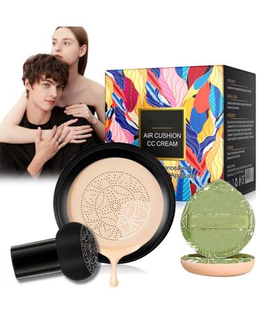 New Mushroom Head Air Cushion CC Cream Air Cushion CC Cream Mushroom Head Air Mushroom Head CC Cream Foundation Long-Lasting Matte Waterproof Moisturizing Concealer (C-01# Ivory White)