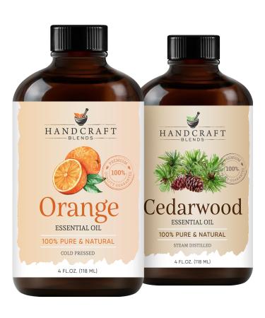 Handcraft Blends Bright & Calm Set: Cedarwood and Orange Essential Oils (2 x 4 Fl Oz) 100% Pure & Natural for Diffuser Aromatherapy and DIY Projects