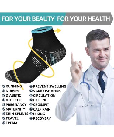 Compression Socks for Men & Women, Plantar Fasciitis, Low Cut Athletic Sports Socks - L-XL, Black & Blue (6/7 Pairs) - Buy Online on GoSupps.com