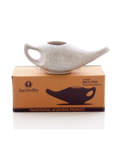2activelife  Ceramic Neti Pot with Salt Dishwasher Friendly Compact and Travel-Friendly Design Holds 225 Ml Water - Ivory Crackle