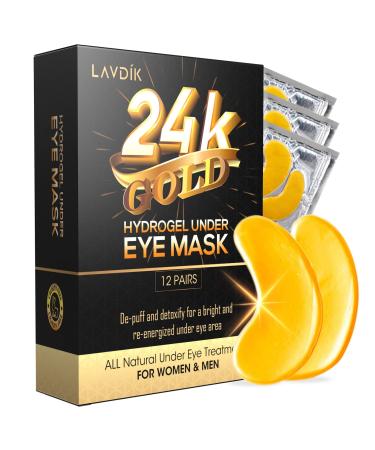 Under Eye Patches, 24K Gold Eye Mask - 12 Pairs, Collagen Eye Patch for Puffy Eyes and Dark Circles and Anti-Aging, Deep Moisturizing Eye Treatment Masks for Women and Men 12 Pair (Pack of 1)