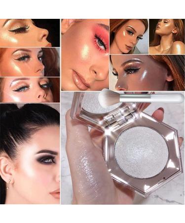 Diamond Shimmer Highlighter Palette with Brush - Glitter Sparkles for Face, Body, Cheek - Illuminator Makeup for Nose, Eyes, Contour - (01 Diamond White) - Buy Online on GoSupps.com