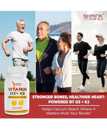 shrink Toning Vitamin D3 + K2 Supplement 125 mcg Vitamin D & 100 mcg K Immune & Bone Support Non-GMO Gluten-Free 60 Capsules - Buy Online on GoSupps.com