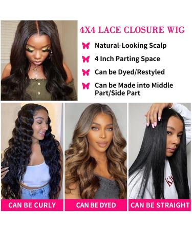 Wigs for Black Women Human Hair Body Wave Glueless 4x4 Closure Wigs Human Hair Pre Plucked  Brazilian Virgin Body Wave Lace Front Wig Bleached Knots  150 Density Natural Black Human Hair Wigs(16 Inch) 16 Inch 4x4 Body - Buy Online on GoSupps.com