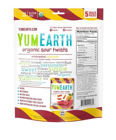 YumEarth Organic Sour Twists Watermelon Lemonade - 5 Snack Packs (0.7 oz Each) - Buy Online on GoSupps.com
