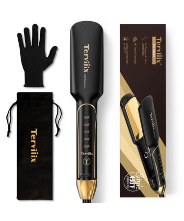 Terviiix Titanium Flat Iron Hair Straightener - ARC Non-Snagging for Smooth One-Swipe Results Salon-Grade Wide 1-3/4 Inch Straightening Iron Saves Time on Thick Curly Black & Natural Hair Gold Gold(Titanium )