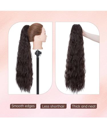32 Inch Drawstring Ponytail Extension - Long Curly Wavy Synthetic Hairpiece for Women - Natural Brown - Buy Online on GoSupps.com