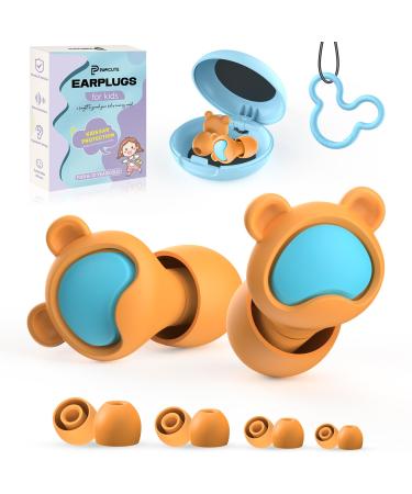 Kids Ear Plugs 2 Pairs(6-12 yrs) Reusable Noise Cancelling Earplugs Silicone Noise Sensitivity Ear Plugs for Children/Small Ears Ear Protection for Concerts/Flying/School/Playtime(Orange+Orange)