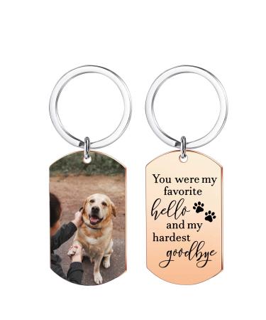 Funnylife Custom Keychain with Dog Photo Pet Picture Keychain Personalized Dog Memorial Gifts - Sympathy for Loss of Dog Rose Gold