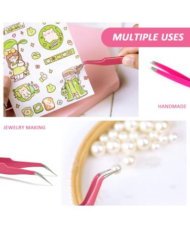 Professional 2-Part Eyebrow & Eyelash Tool Set - Pink Stainless Steel Clips for Hair Removal & Makeup - Buy Online on GoSupps.com