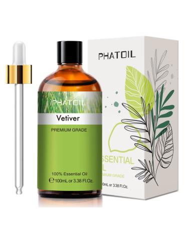 PHATOIL Vetiver Essential Oil 100ML Pure Premium Grade Vetiver Essential Oils for Diffuser Humidifier Aromatherapy Candle Making Vetiver 100.00 ml (Pack of 1)