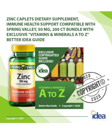 Zinc Caplets Dietary Supplement for Immune Health Support - 50mg 200ct Bundle with Exclusive A to Z Vitamins & Minerals - Buy Online on GoSupps.com