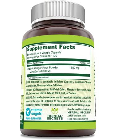 Herbal Secrets Ginger Root Supplement | 550 Mg Per Serving | 120 Veggie Capsules | Non-GMO | Gluten Free | Made in USA - Buy Online on GoSupps.com