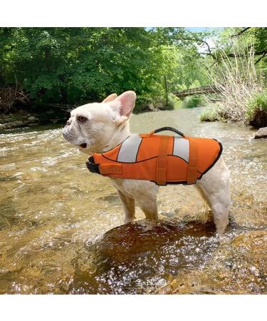 Wallpage Dog Lifeguard Vest - Classic Stripes Adjustable Tear-Resistant Strong Rescue Handle for Swimming & Boating - Orange M (Chest Girth: 53-65cm) - Buy Online on GoSupps.com