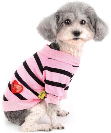 Zweitea Dog Shirts for Small Dogs | Cute Summer Striped T-Shirts & Sweatshirts | Soft Cotton Puppy Clothes - Baby Pink M - Buy Online on GoSupps.com