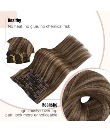 FSHINE Real Hair Clip-In Extensions 120g | Medium Brown & Caramel Blonde Highlights - 7PCs 40cm Remy Hair - Buy Online on GoSupps.com