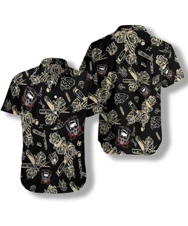 HYPERFAVOR Skull Barber Shirts for Men- Casual Short Sleeve Barber Skull Shirt Men- Barber Hawaiian Shirts for Men 5X-Large V3 - Buy Online on GoSupps.com