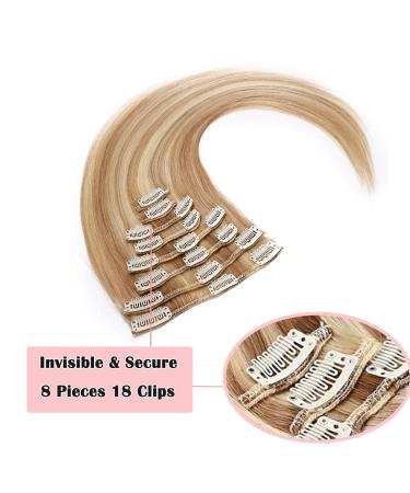 Clip In Extensions Real Hair Light Ashblond/Wei blond #18/613 - 8 Tressen 18 Clips - 80g 45cm Remy Hair Extensions for Instant Volume - Buy Online on GoSupps.com