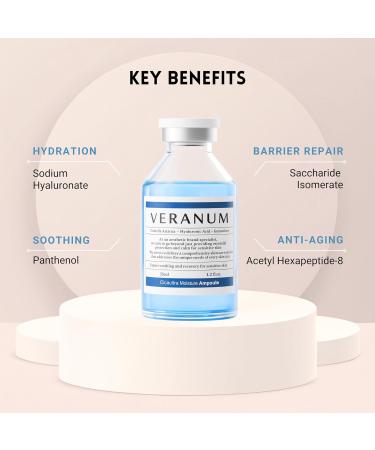 Veranum Cicaultra Moisture Ampoule Korean Peptide & Hyaluronic Acid Face Serum for Sensitive Skin Deep Hydration Barrier Repair & Glass Glow Firmness 1.2 fl oz (35 mL) - Buy Online on GoSupps.com
