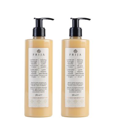 Prija Lotion de Massage Relaxante avec Aloe Vera et Huile de Cypr s Cr me Corporelle Rafra chissante et Hydratante qui Vous Laisse une Sensation de D tente et de Bien- tre 2 x 380ml