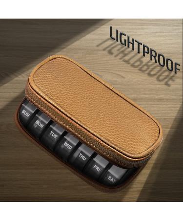 ADEri Men's PU Leather 7 Day Pill Organizer Bag - Lightproof Portable Case for Vitamins, Medications, Supplements - Brown - Buy Online on GoSupps.com